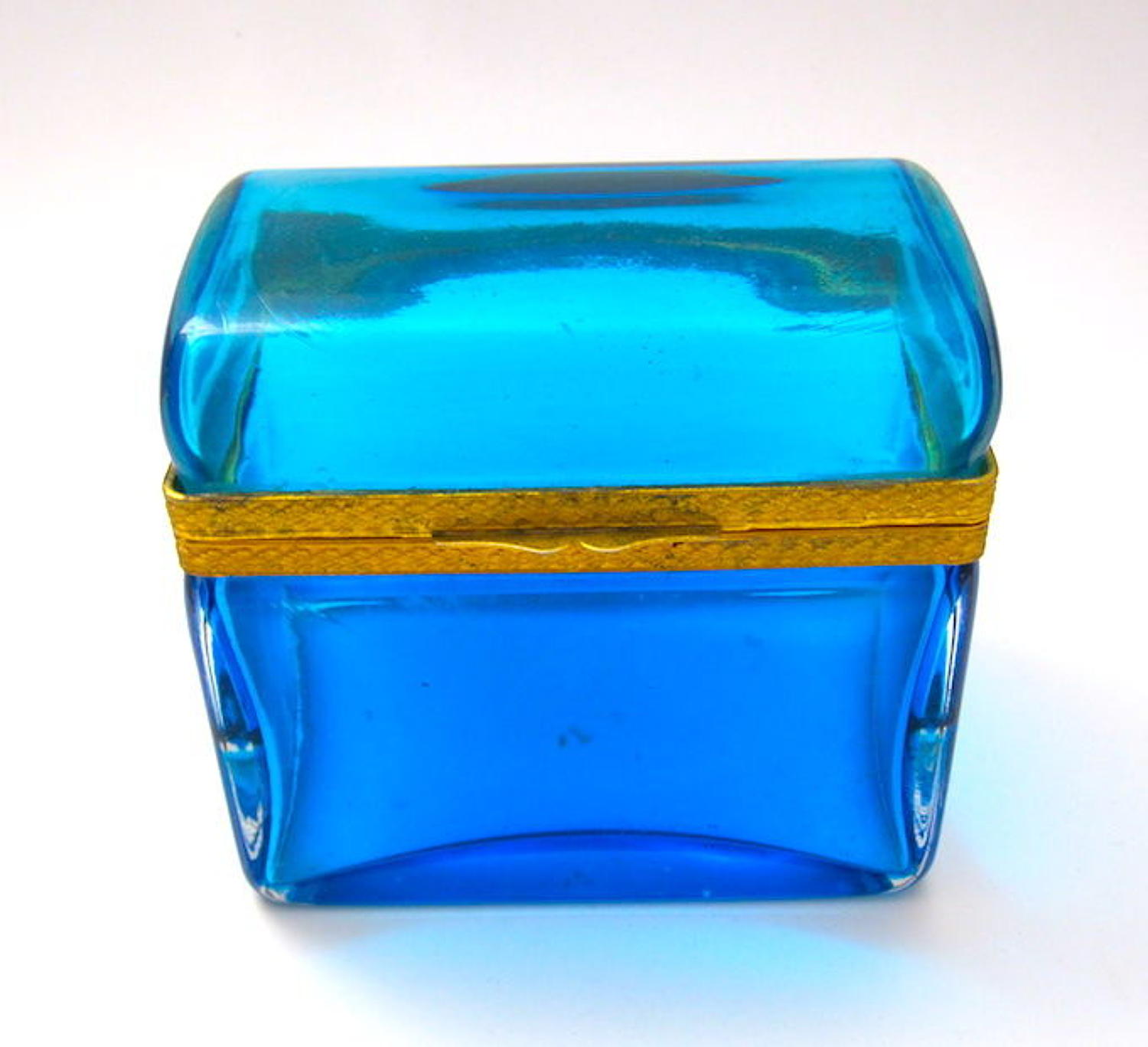 Antique Italian Murano Domed Clear Blue Glass Casket Box