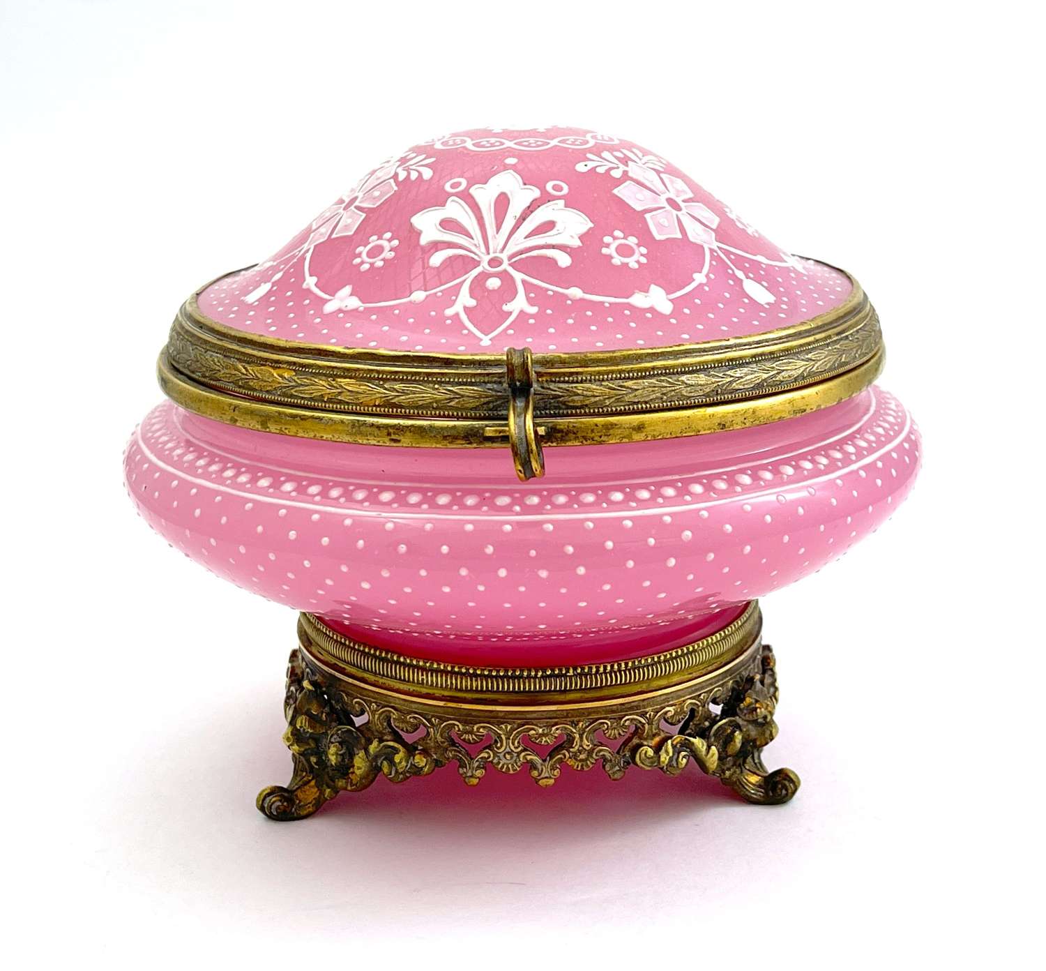 Very Large French Pink Opaline Glass Casket