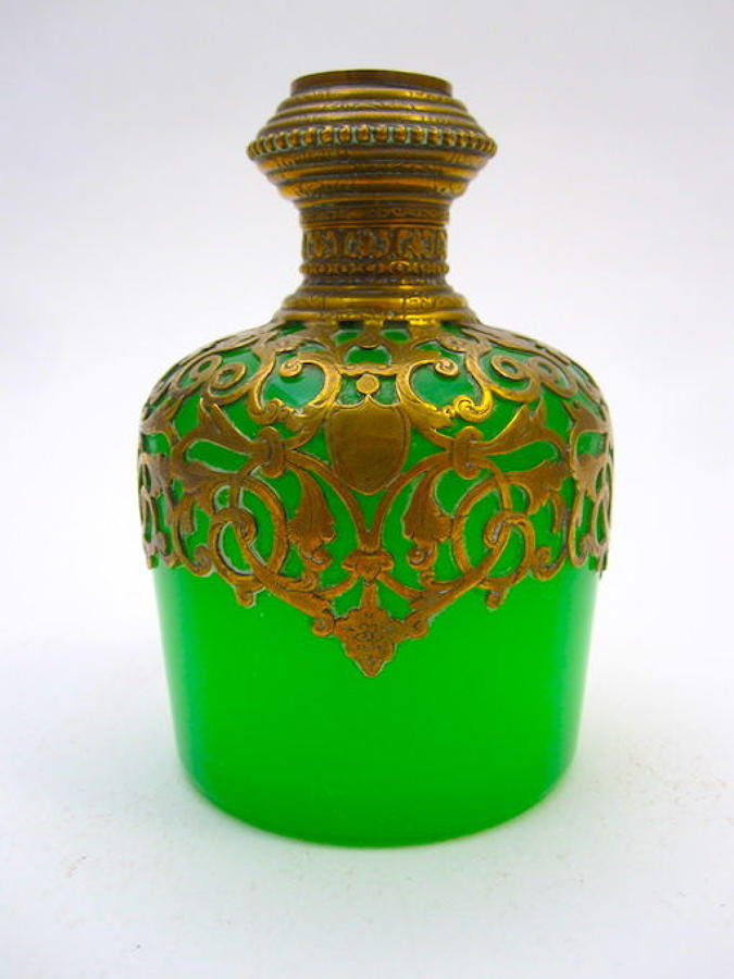 Antique Palais Royal Green Opaline Glass Perfume Bottle.