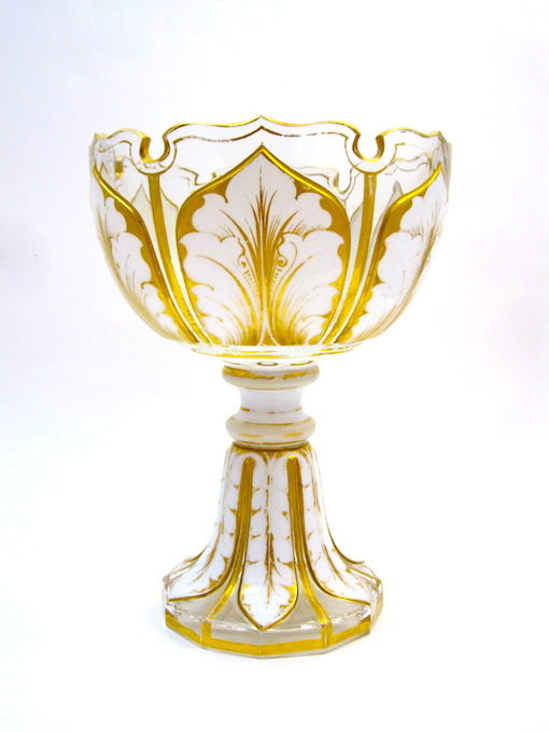 Antique Bohemian White Overlay Glass Bowl