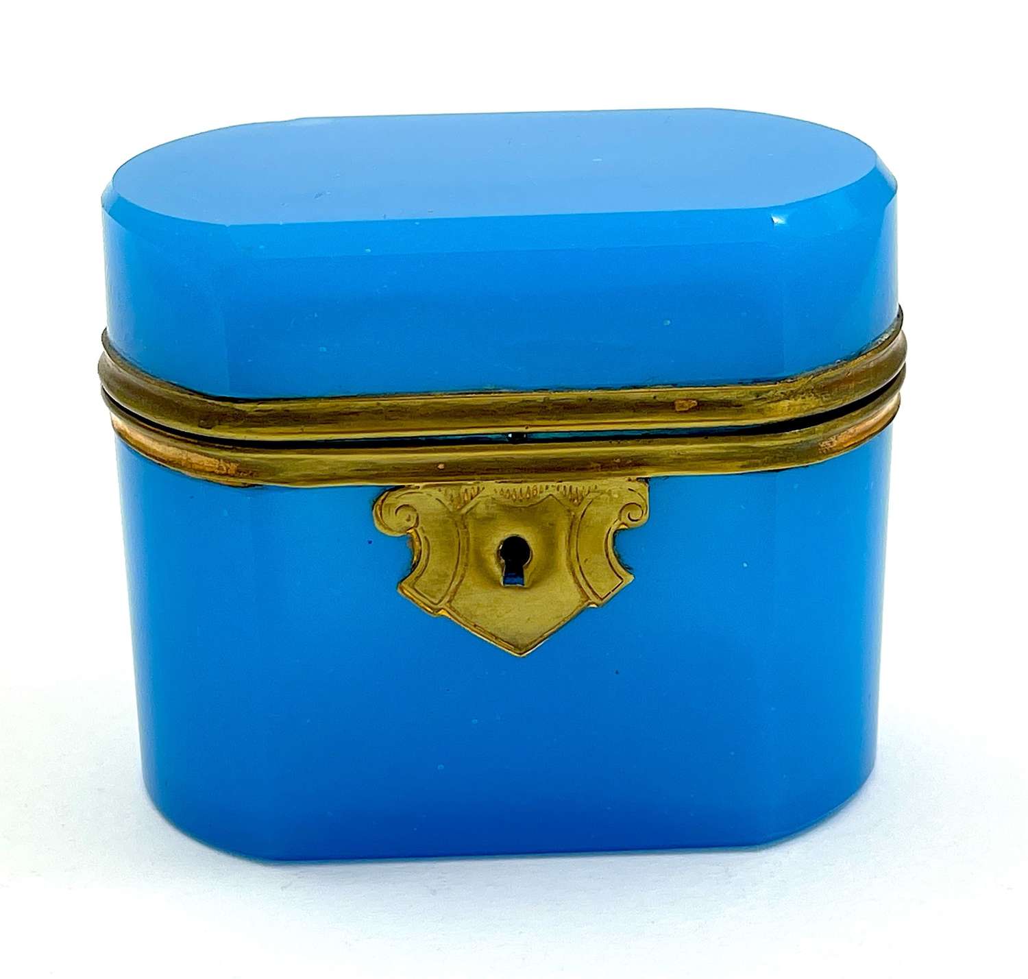 Antique French Blue Opaline Glass Casket Box