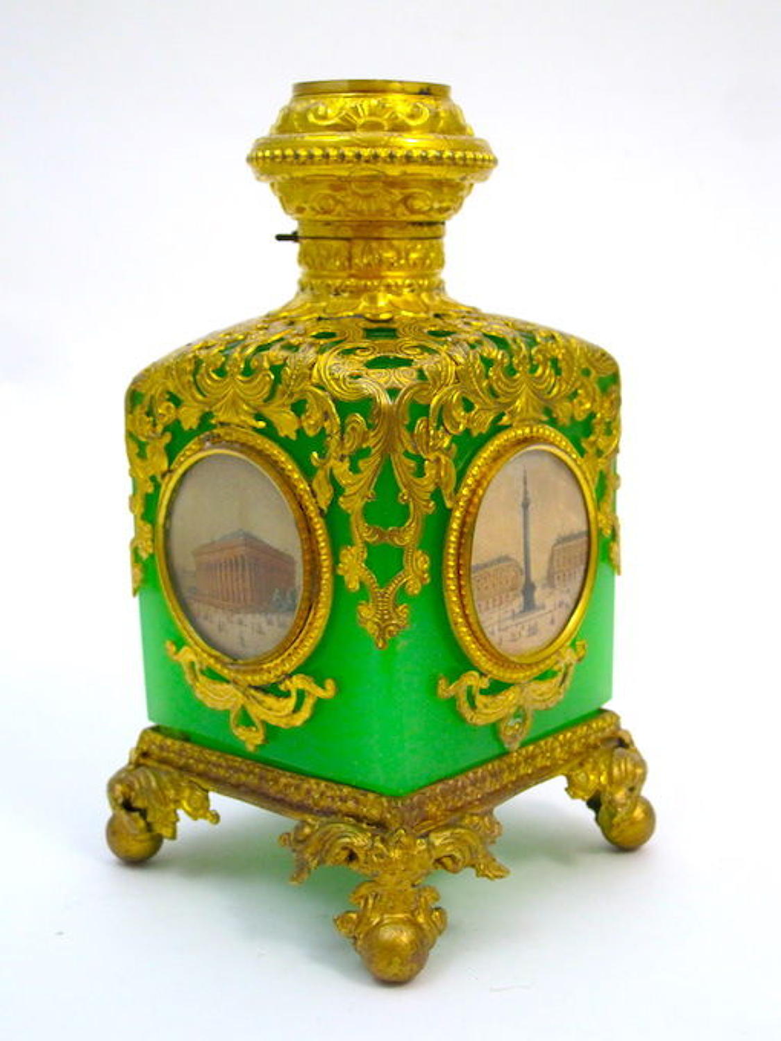Fine Antique Palais Royal Green Opaline Glass Perfume Bottle