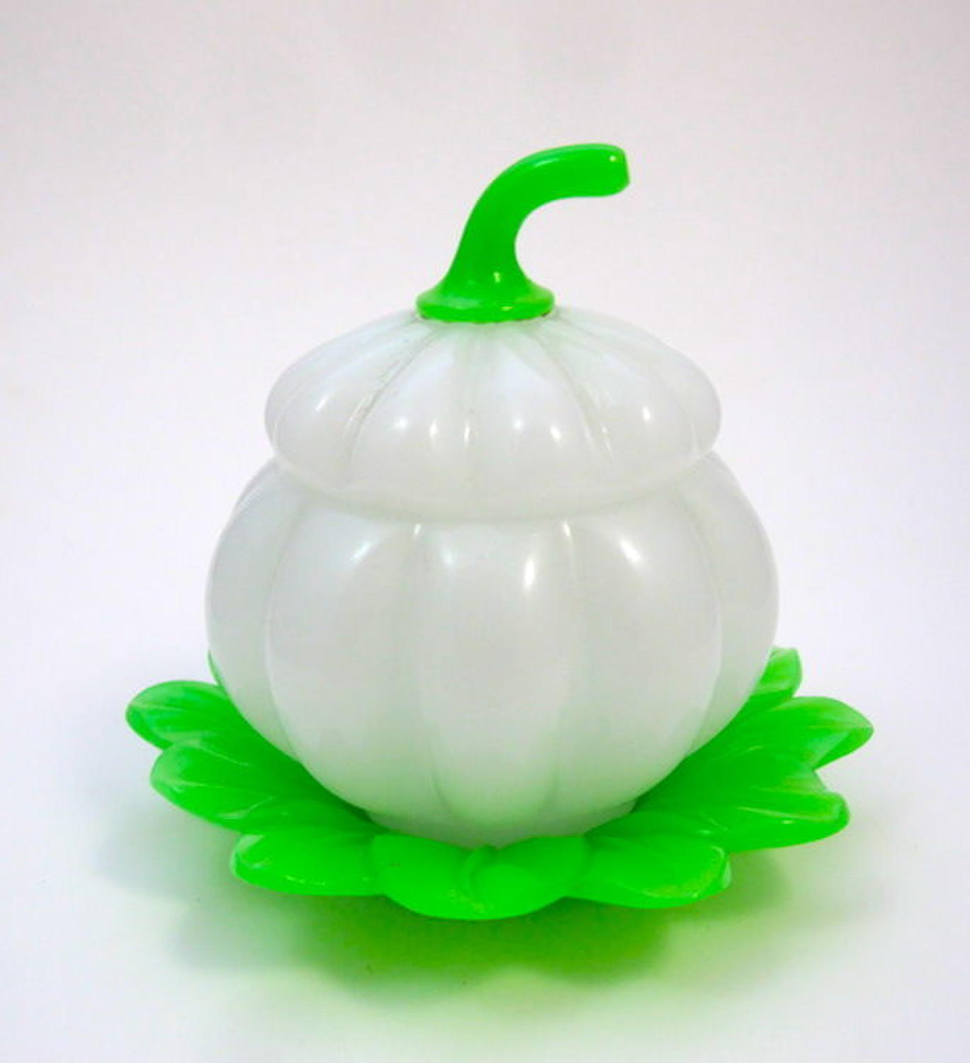 Antique French 19th Century Green and White Opaline 'Pumpkin' Shaped