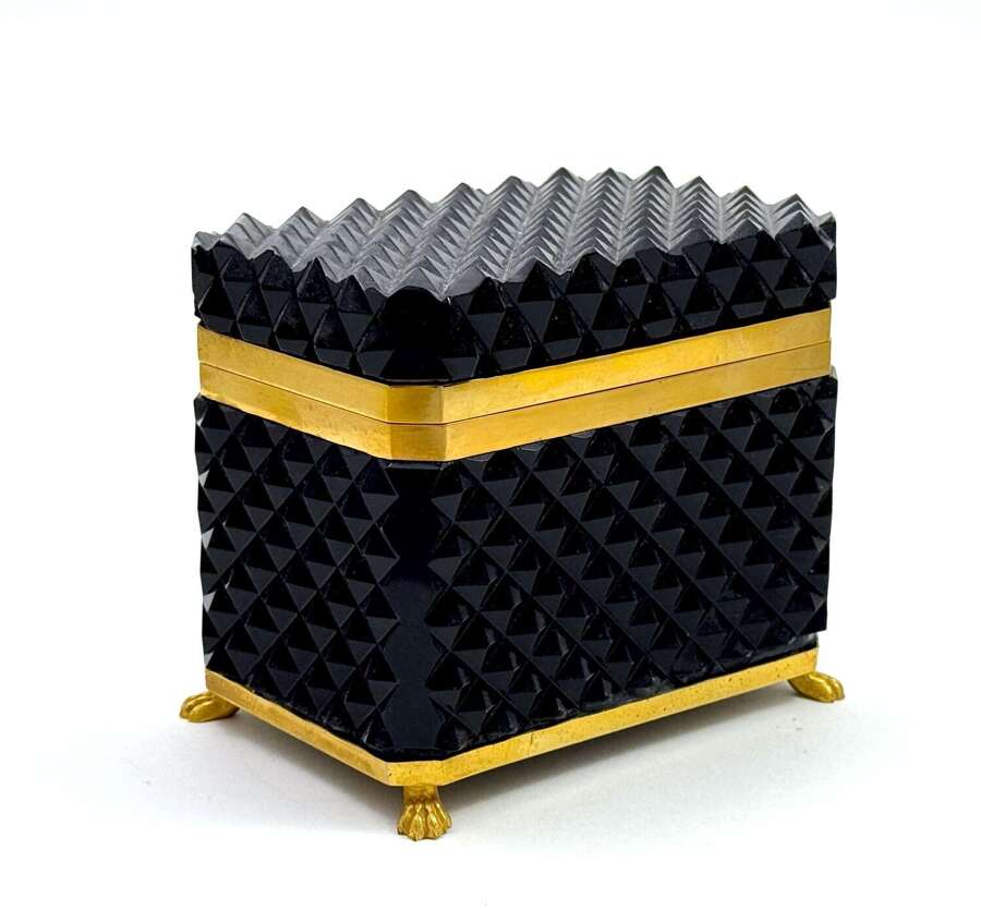 Rare Black&nbsp;Opaline Diamond Cut  Rectangular Casket Box