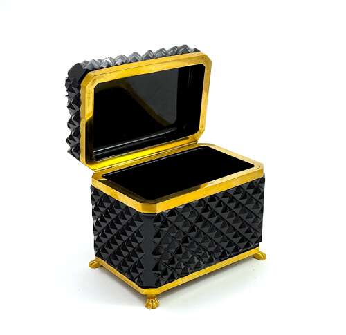Rare Black Opaline Diamond Cut  Rectangular Casket Box