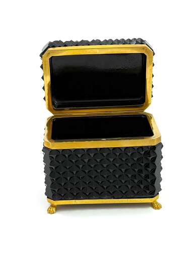 Rare Black Opaline Diamond Cut  Rectangular Casket Box