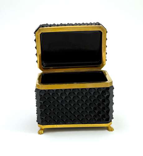 Rare Black Opaline Diamond Cut  Rectangular Casket Box