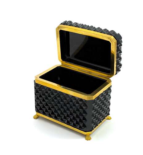 Rare Black Opaline Diamond Cut  Rectangular Casket Box
