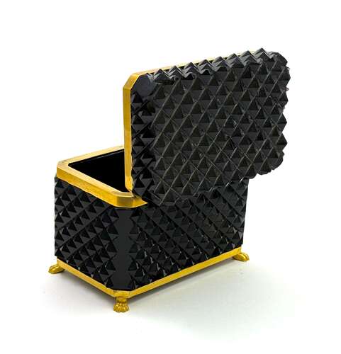 Rare Black Opaline Diamond Cut  Rectangular Casket Box