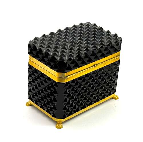 Rare Black Opaline Diamond Cut  Rectangular Casket Box