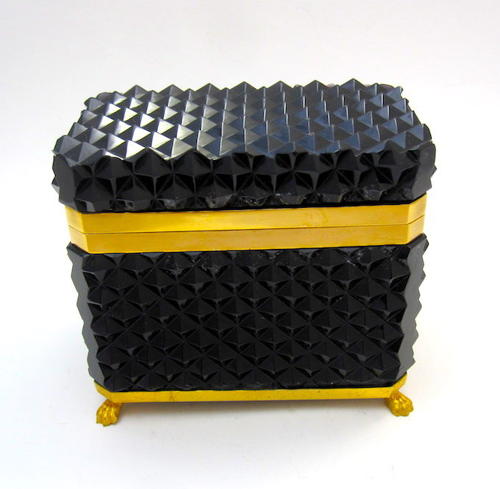 Rare Black Opaline Diamond Cut  Rectangular Casket Box