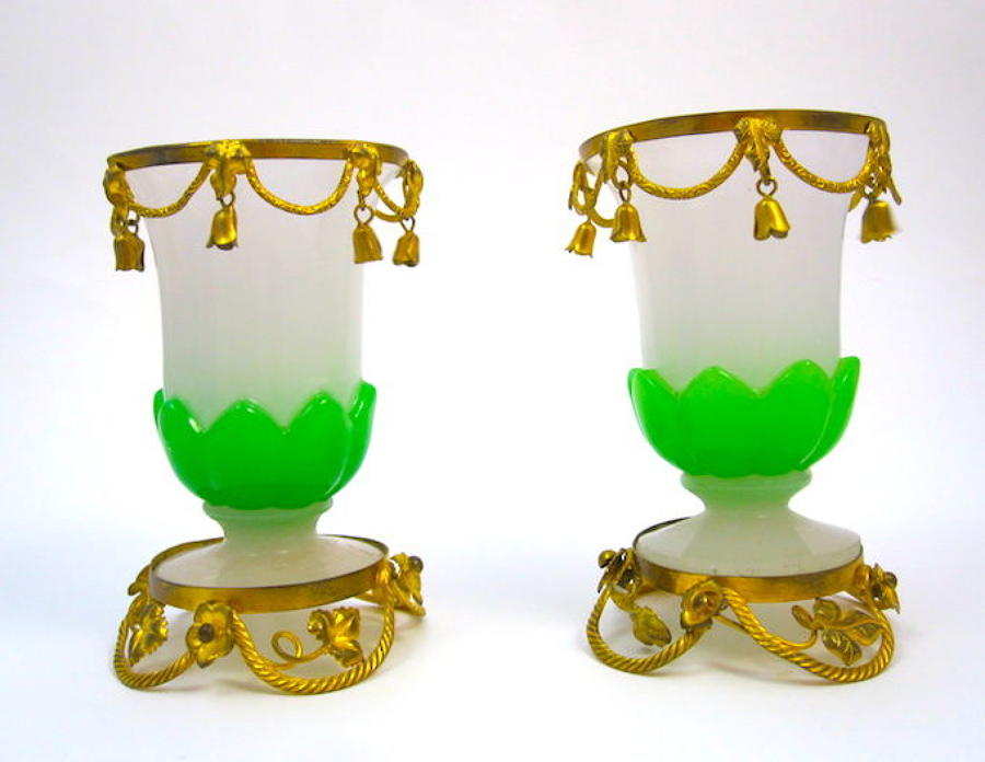 Antique Pair of French Palais Royal Opaline Glass Vases