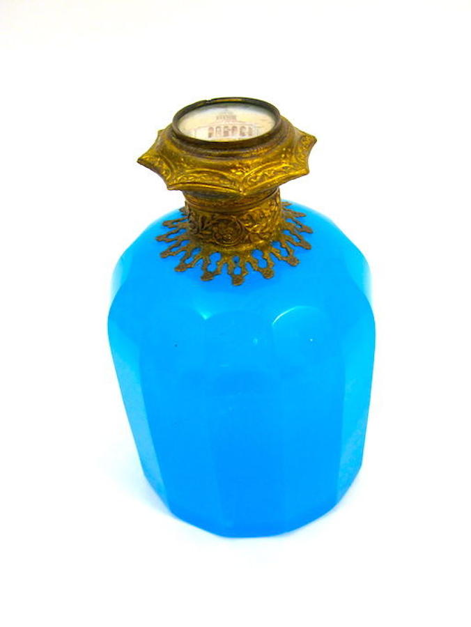 Antique Palais Royal Blue Opaline Glass Perfume Bottle