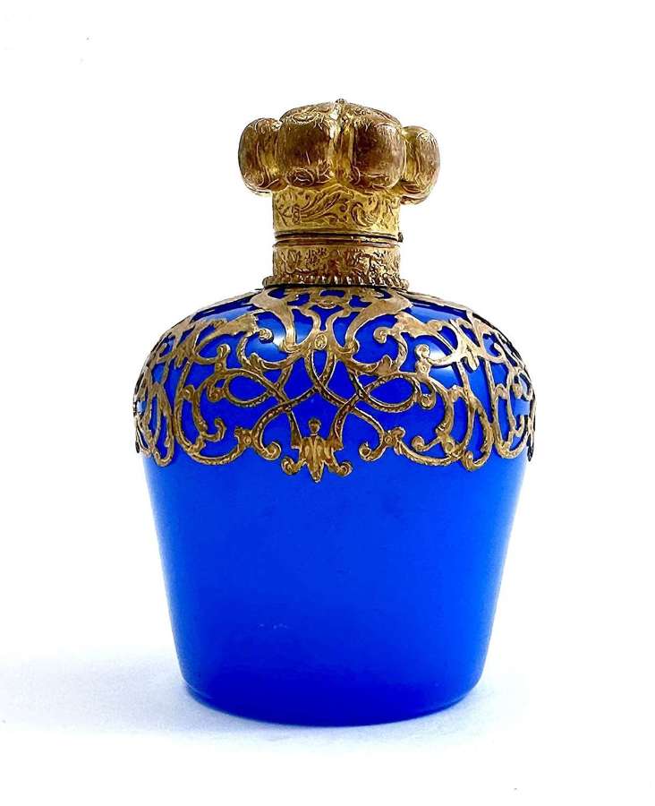 Antique Palais Royal Blue Opaline Glass Perfume Bottle