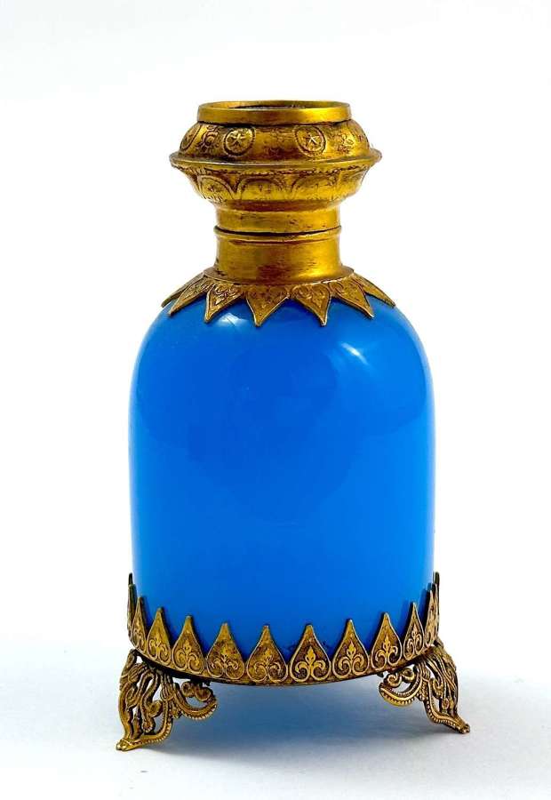 Antique Palais Royal Blue Opaline Glass Perfume Bottle
