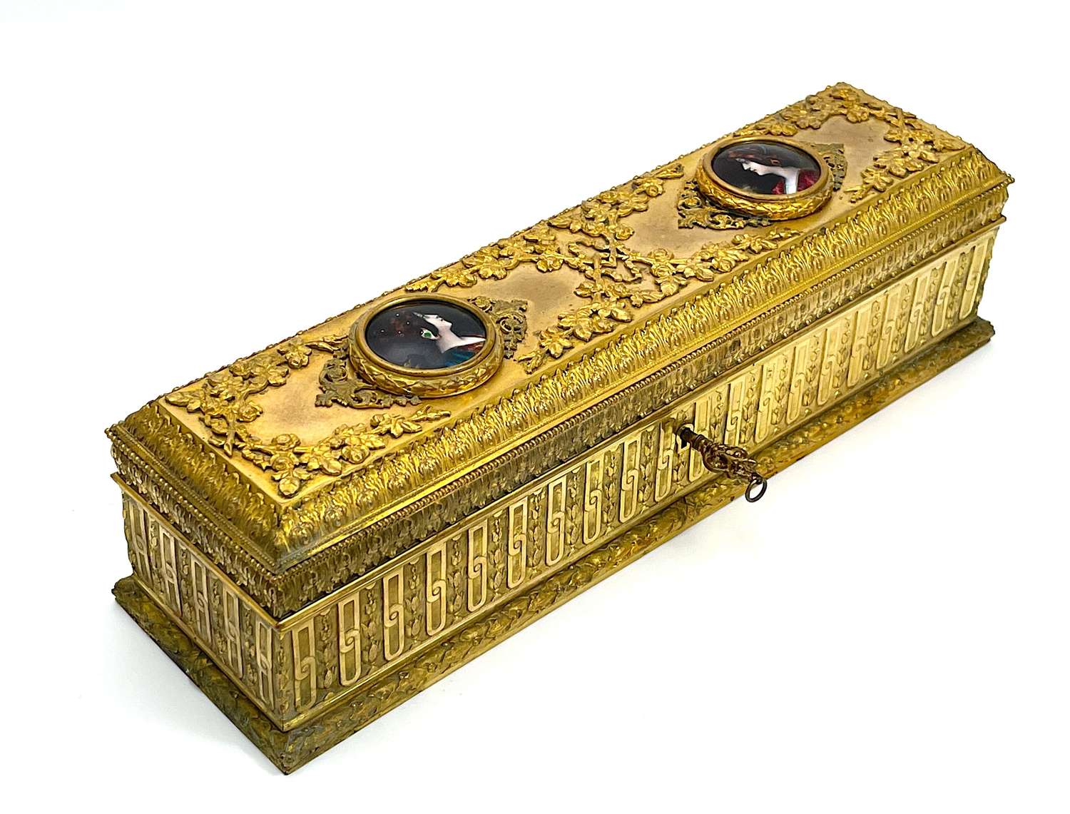 High Quality Antique French Dore Casket with Limoges Miniatures