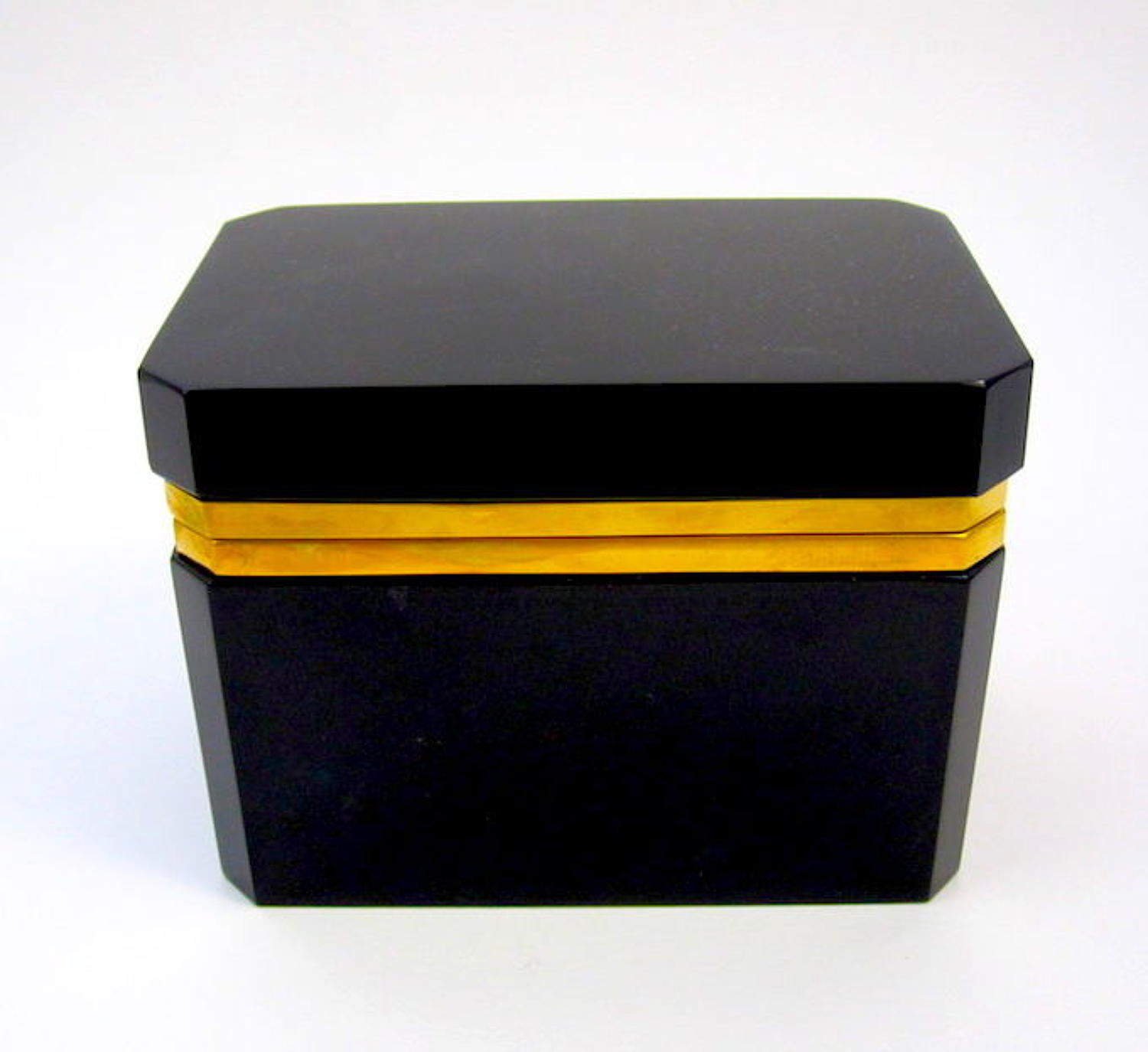 Vintage Italian Murano Black Opaline Glass Casket Box