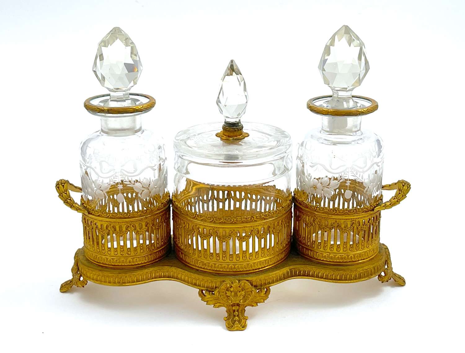 Antique French Crystal and Dore Bronze Perfume Set