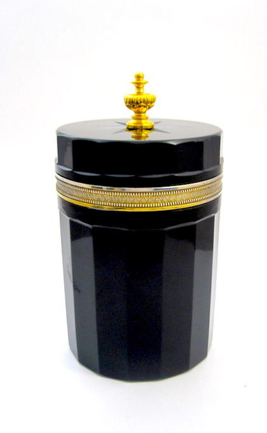 LARGE Antique Black Opaline Glass Casket Box