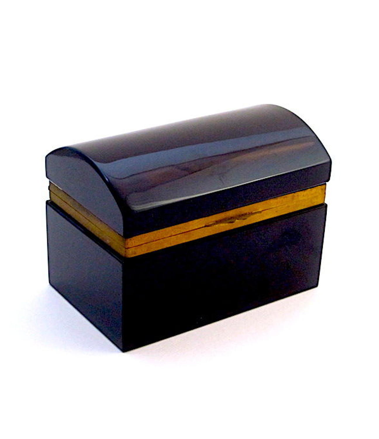Rare Antique Black Opaline Glass Casket Box with Domed Lid