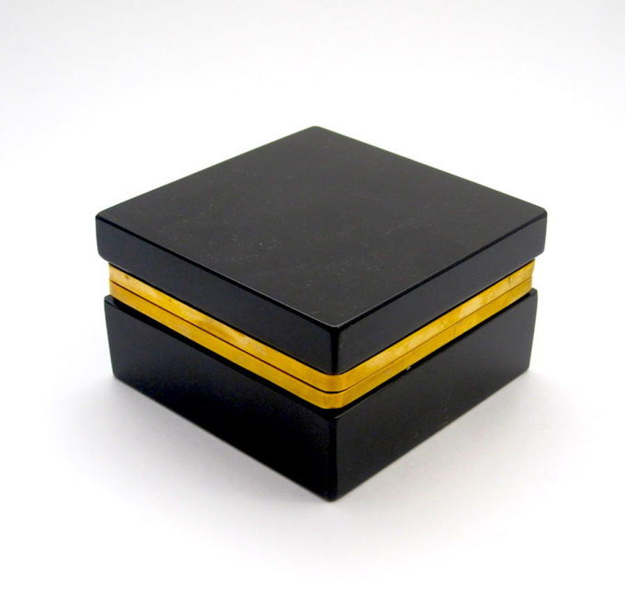Antique Murano Black Opaline Glass Square Casket Box