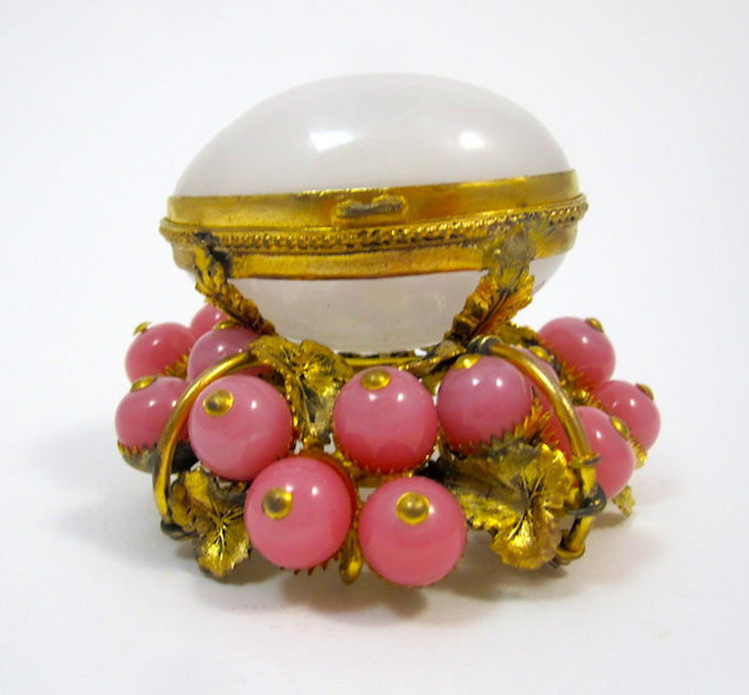 Antique French White Opaline Egg with Pink Baubles
