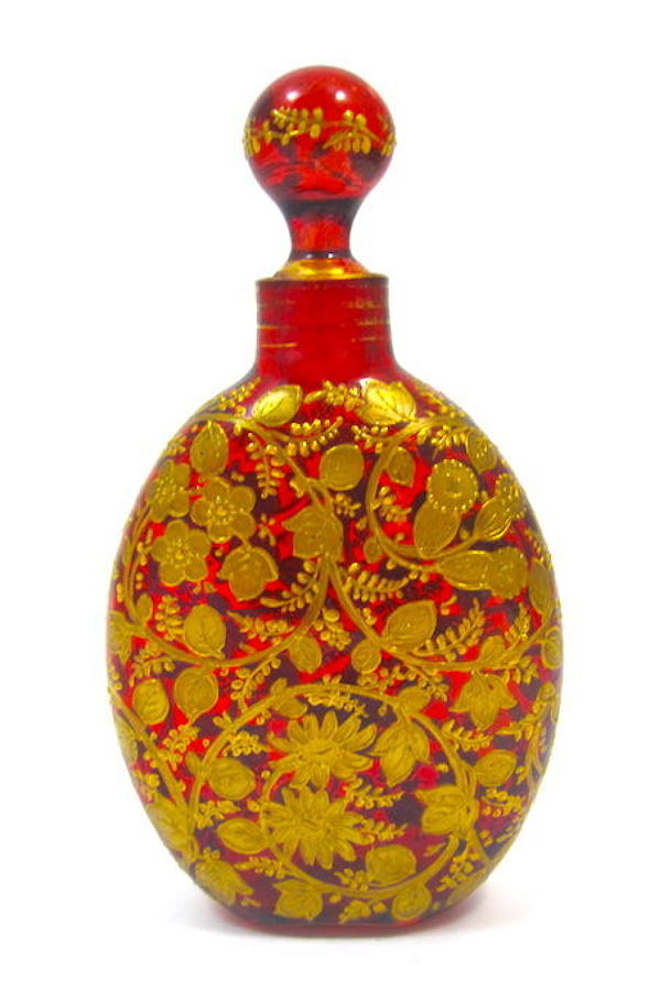 Antique MOSER Ruby Enamelled Glass Perfume Bottle