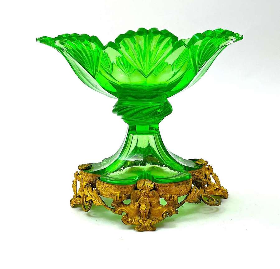 Antique Bohemian Circa 1840 Uranium Cut Glass Bowl