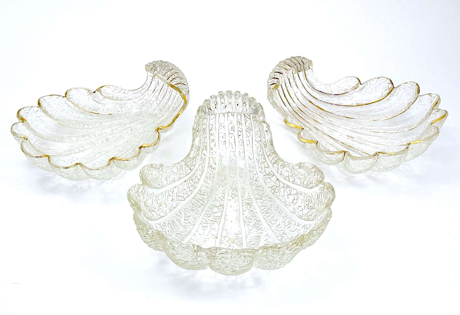 A Set of 3 Antique Cut Crystal Glass Shell Shaped Dishes