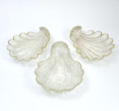 A Set of 3 Antique Cut Crystal Glass Shell Shaped Dishes