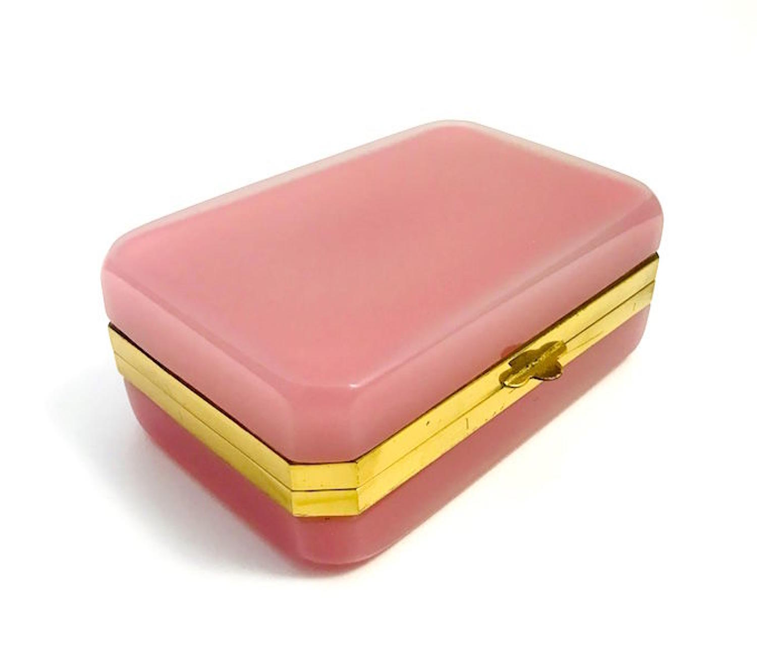 Antique French Pink Opaline Glass Casket Box