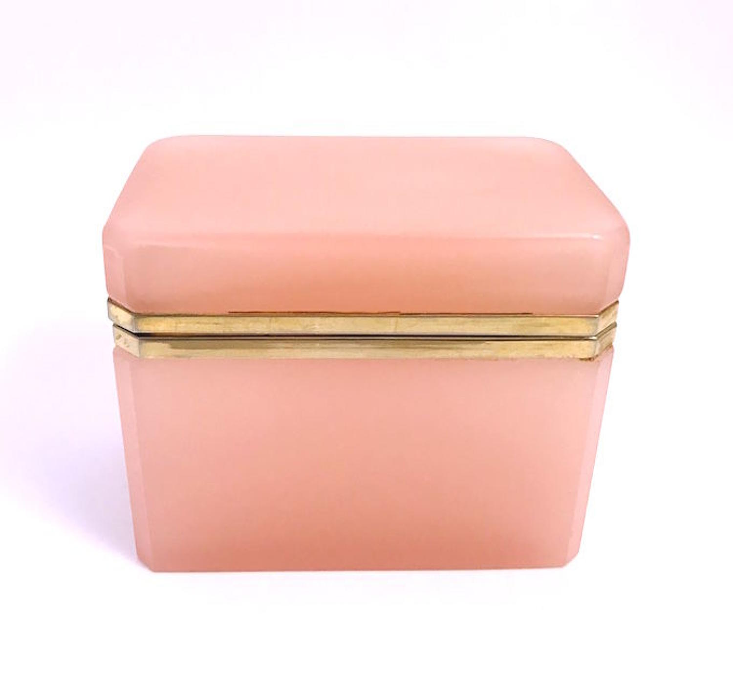Vintage Italian Murano Pink Opaline Glass Casket Box with Smooth Mount