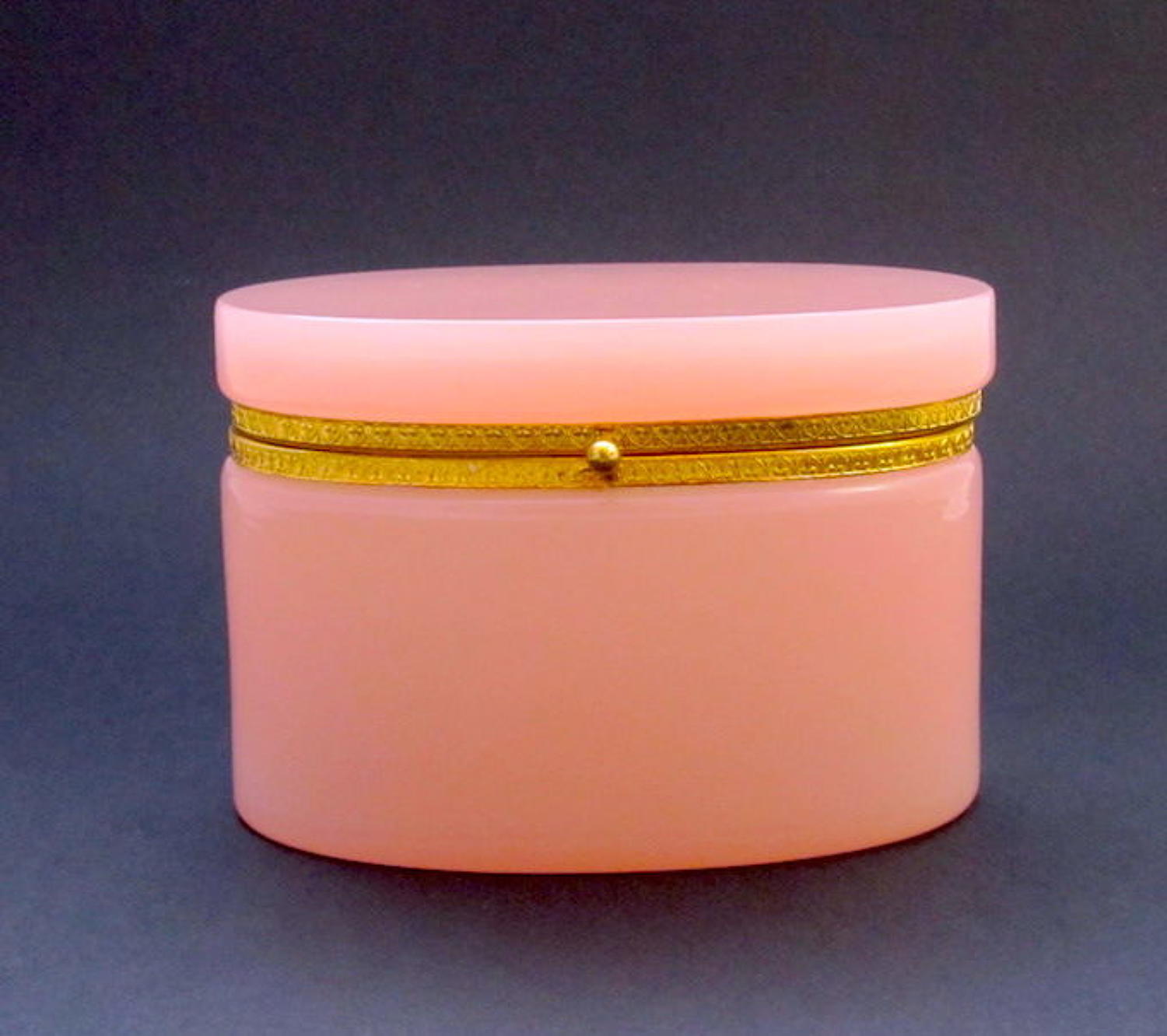 Antique French Pink Opaline Oval Casket with Dore Bronze Mounts
