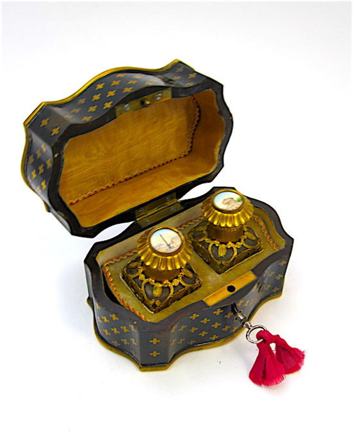 Antique French Box in La Reine Design with 2 Perfume Bottles