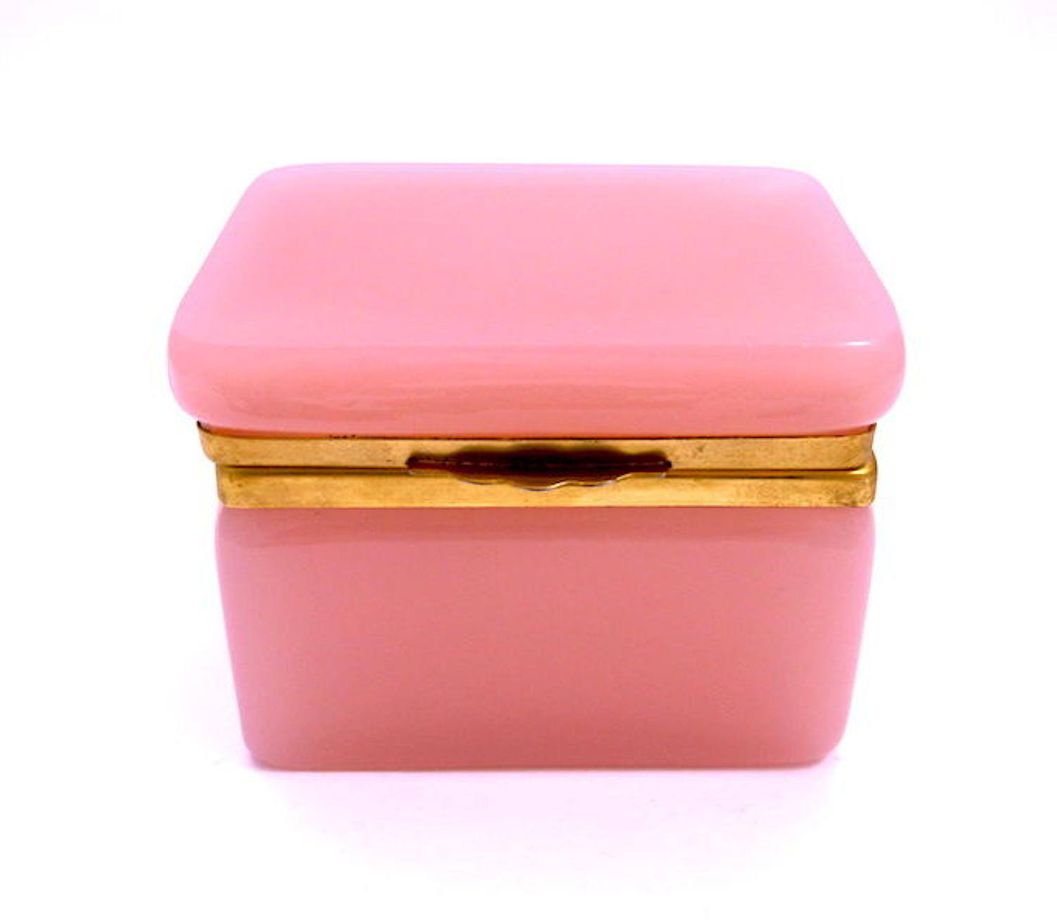 Antique French Pink Opaline Glass Casket Box with Smooth Mounts.