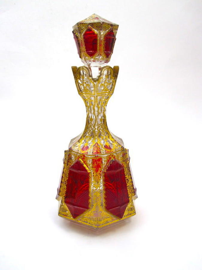Antique Bohemian Ruby Red and Gold "Jewelled' Perfume Bottle.