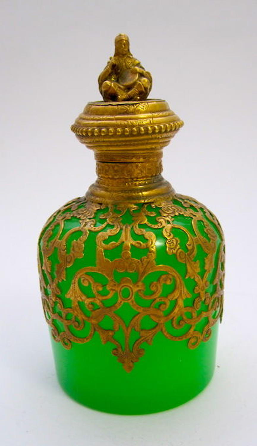 Antique Palais Royal Green Opaline Glass Perfume Bottle