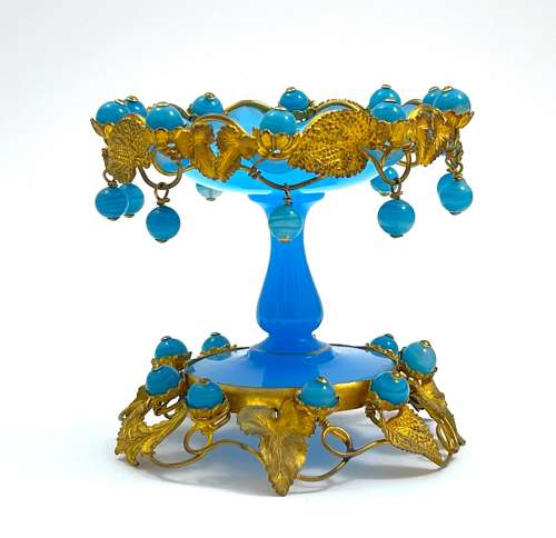 Antique French Palais Royal Blue Opaline Bowl with Opaline Baubles