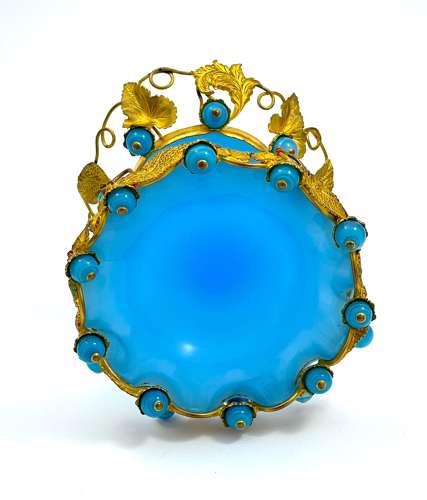 Antique French Palais Royal Blue Opaline Bowl with Opaline Baubles