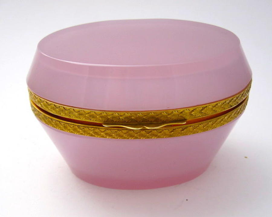 Antique Murano Oval Pink Glass Casket Box