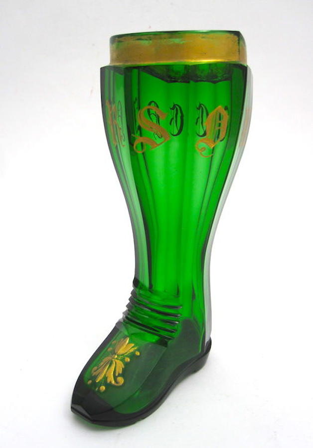 Antique Bohemian Whimsical Glass Boot Drinking Vessel