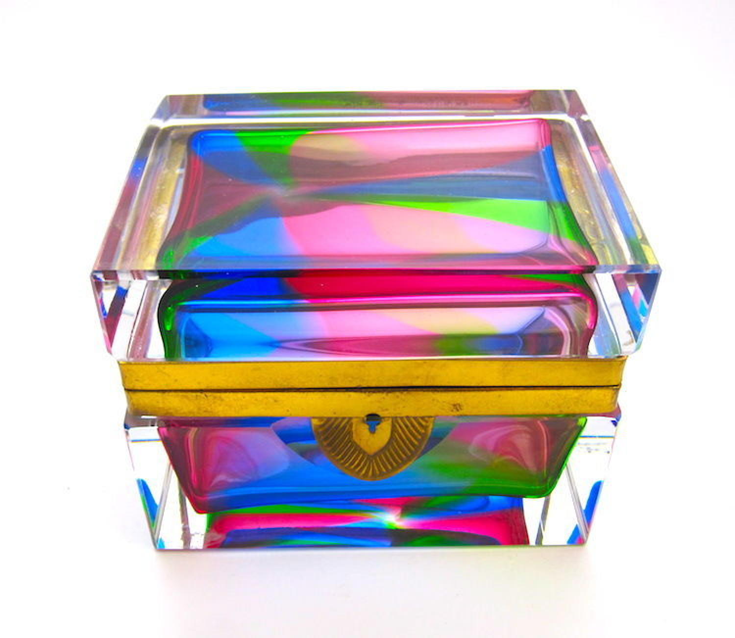 Rare Vintage Italian Murano 'Rainbow' Glass Casket Box