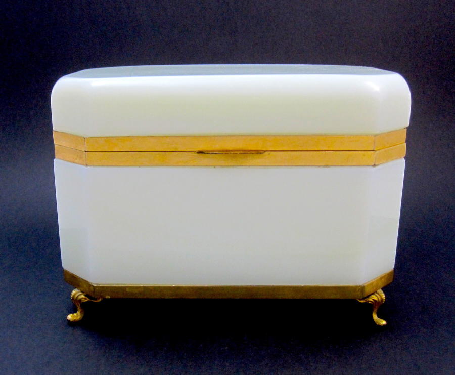 XL Antique White Opaline Glass Casket Box