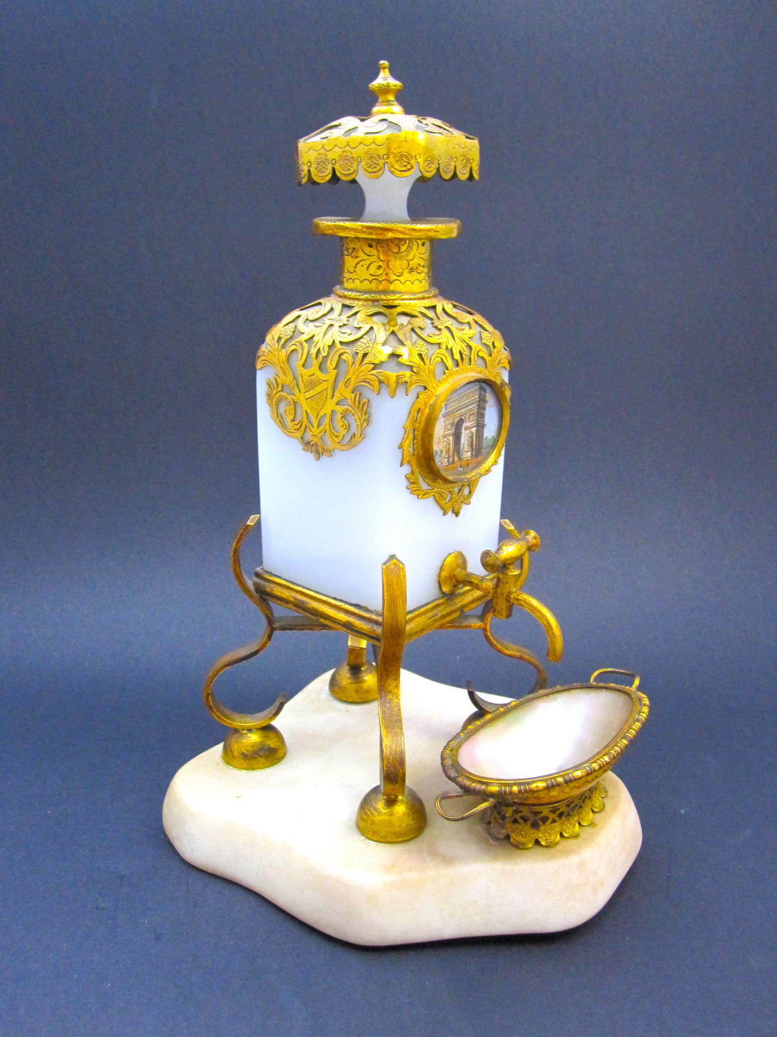 Rare Large Antique Palais Royal White Opaline Glass Perfume Bottle
