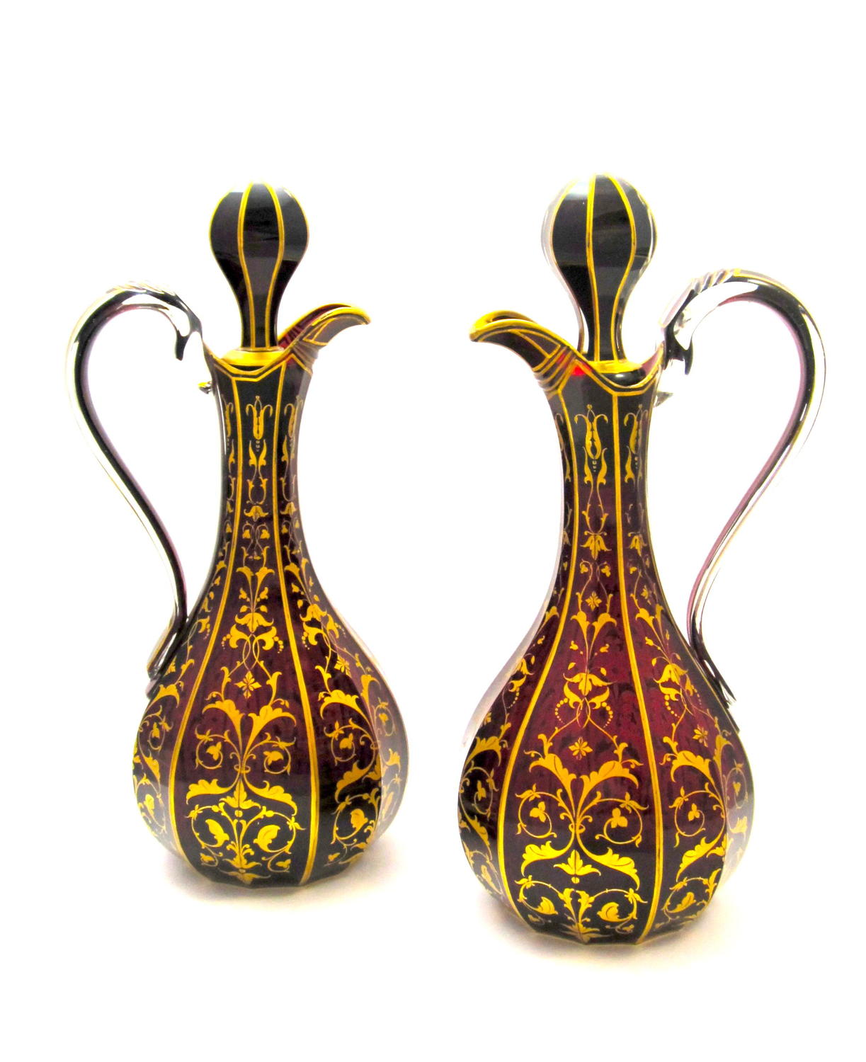 A Pair of Tall High Quality Bohemian Ruby Red Crystal Jugs