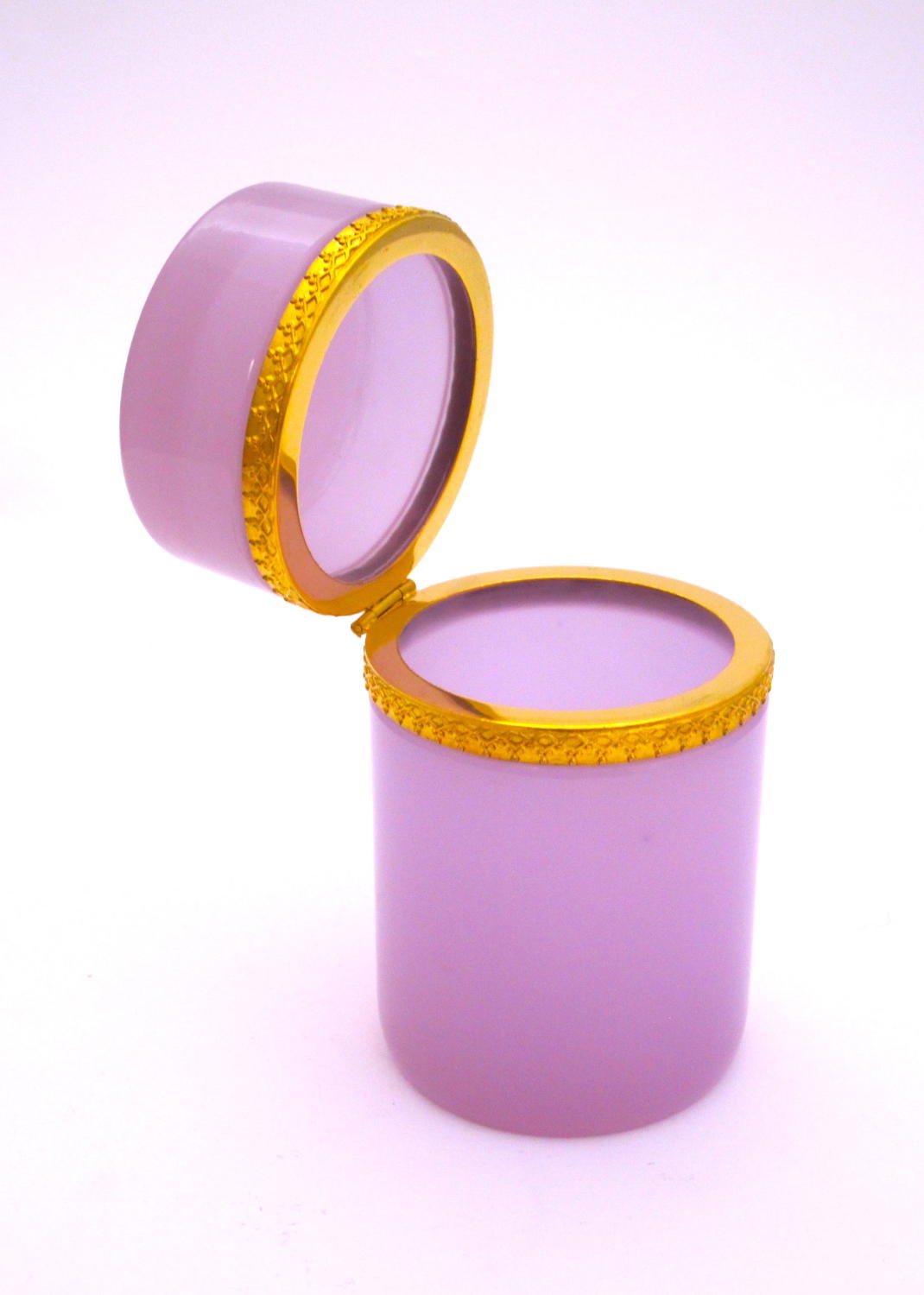 Antique Cylindrical Pink 'Alexandrite' Glass Casket Box