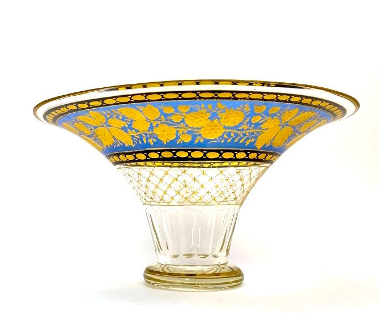 Stunning Large Antique Bohemian MOSER Blue and Gold Enamelled Bowl