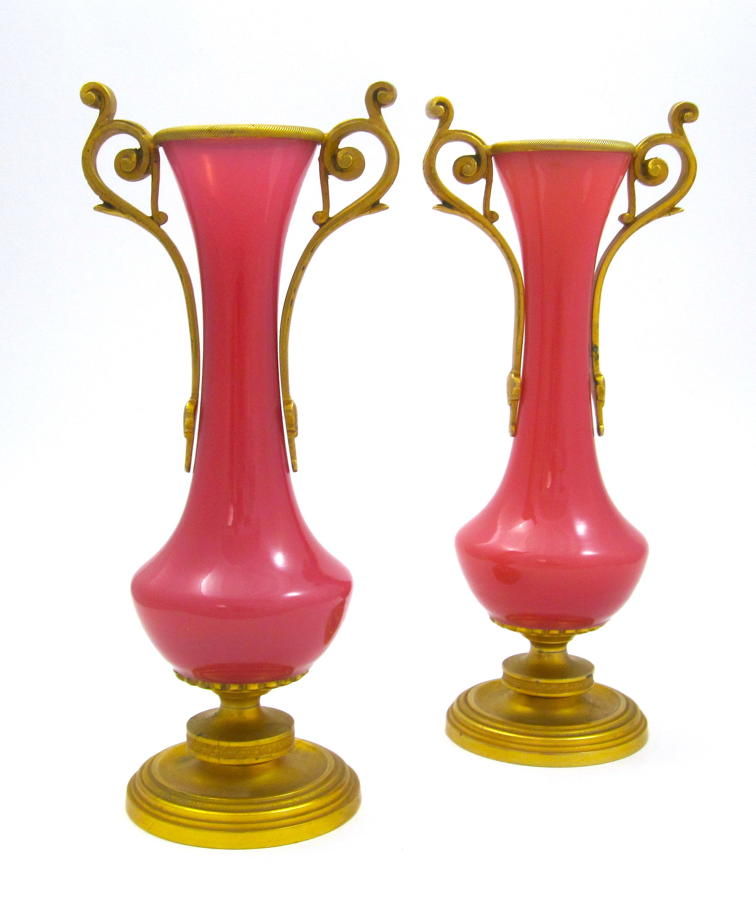 Pair of Stunning Pink Opaline Glass Vases