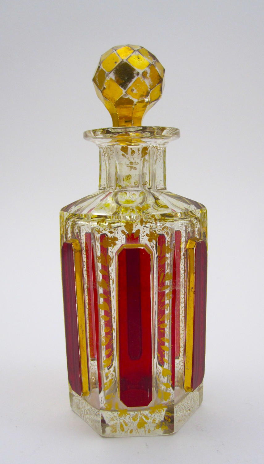 Antique MOSER Red Cut to Clear Perfume Bottle with Ruby Cabochons