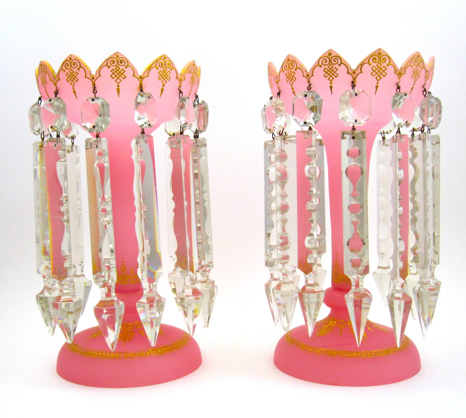 Antique Pair of French Pink Opaline Glass Lustres